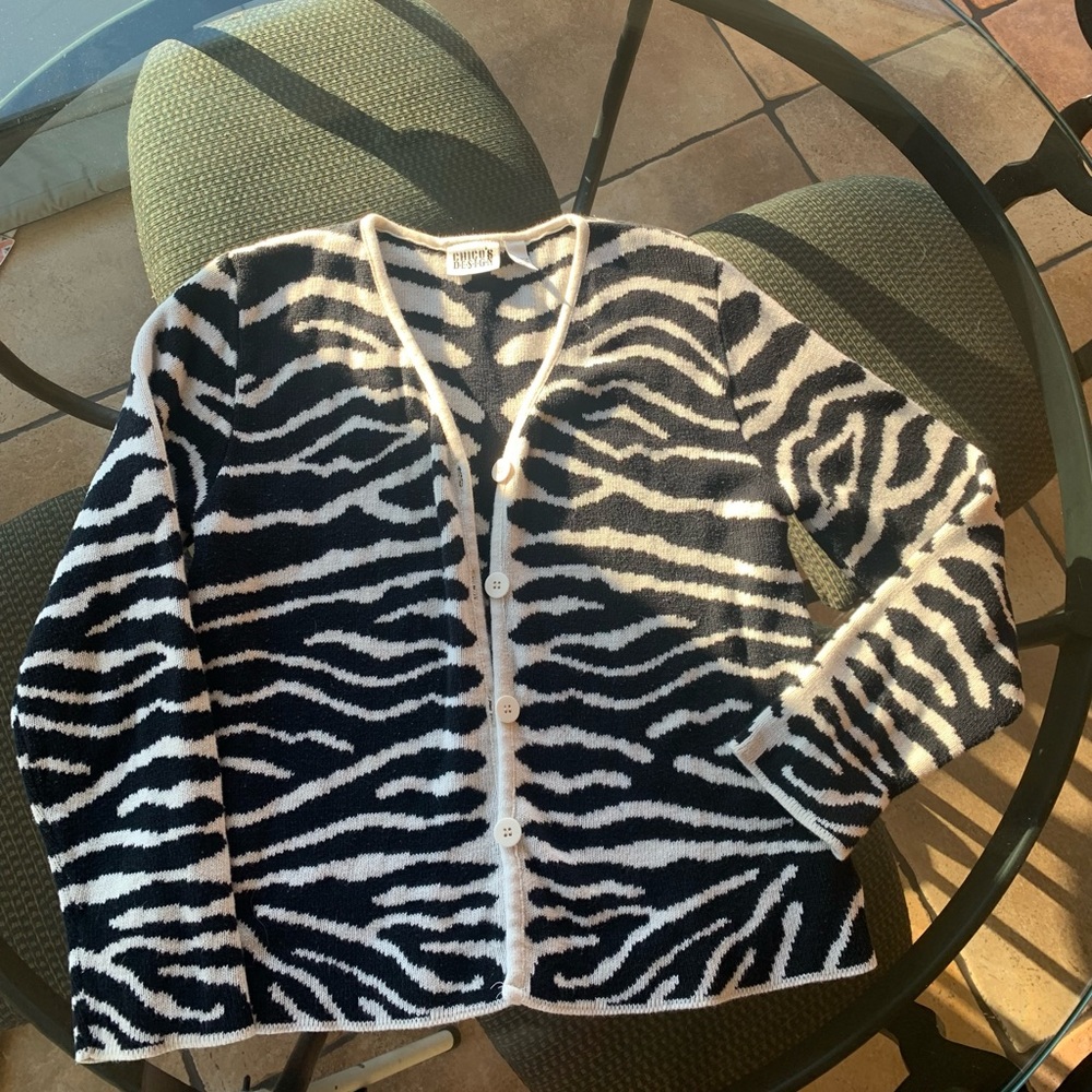 Chicos zebra print sweater jacket.
